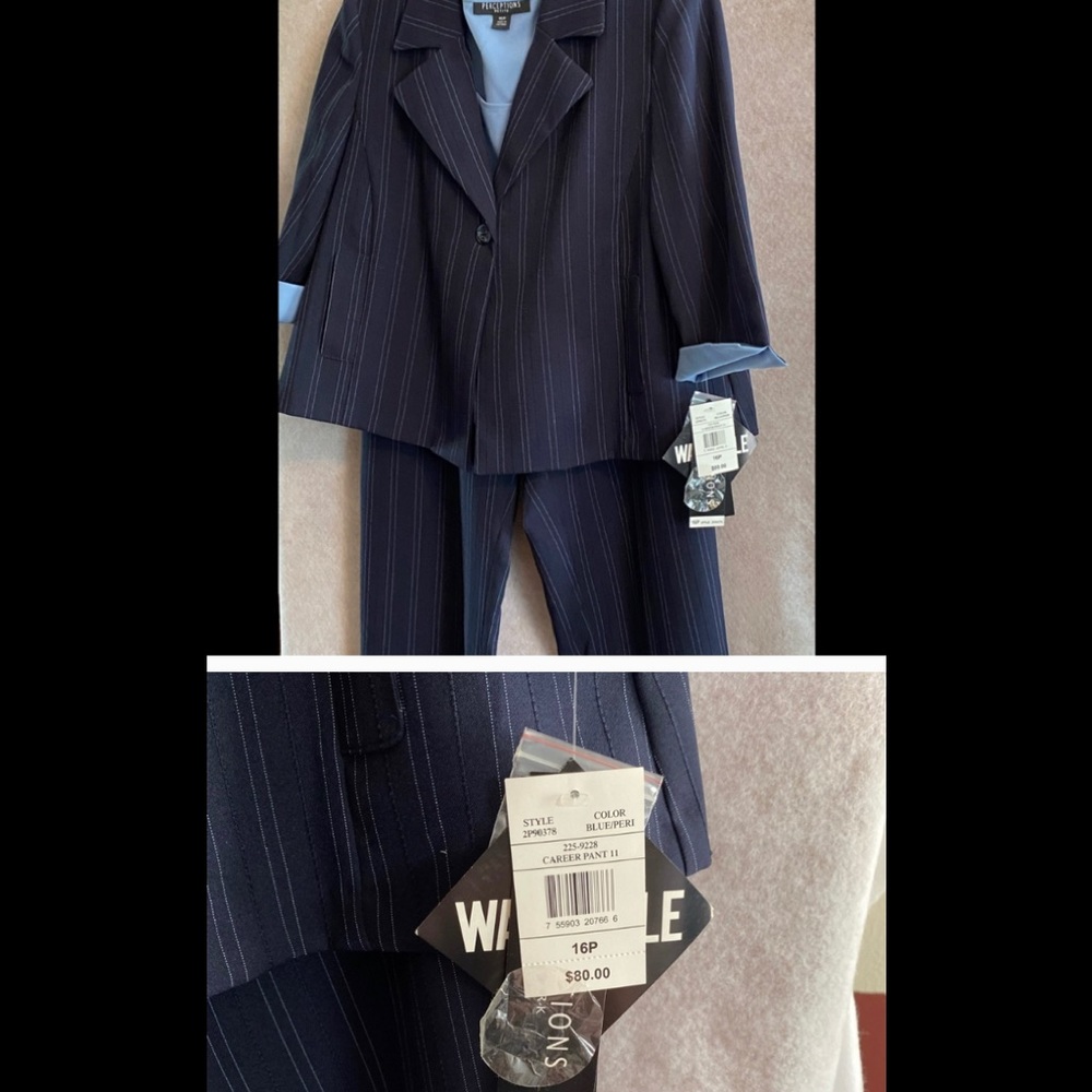 NWT Women’s Sz 16 Petite 3 pc Blue pinstripe suit